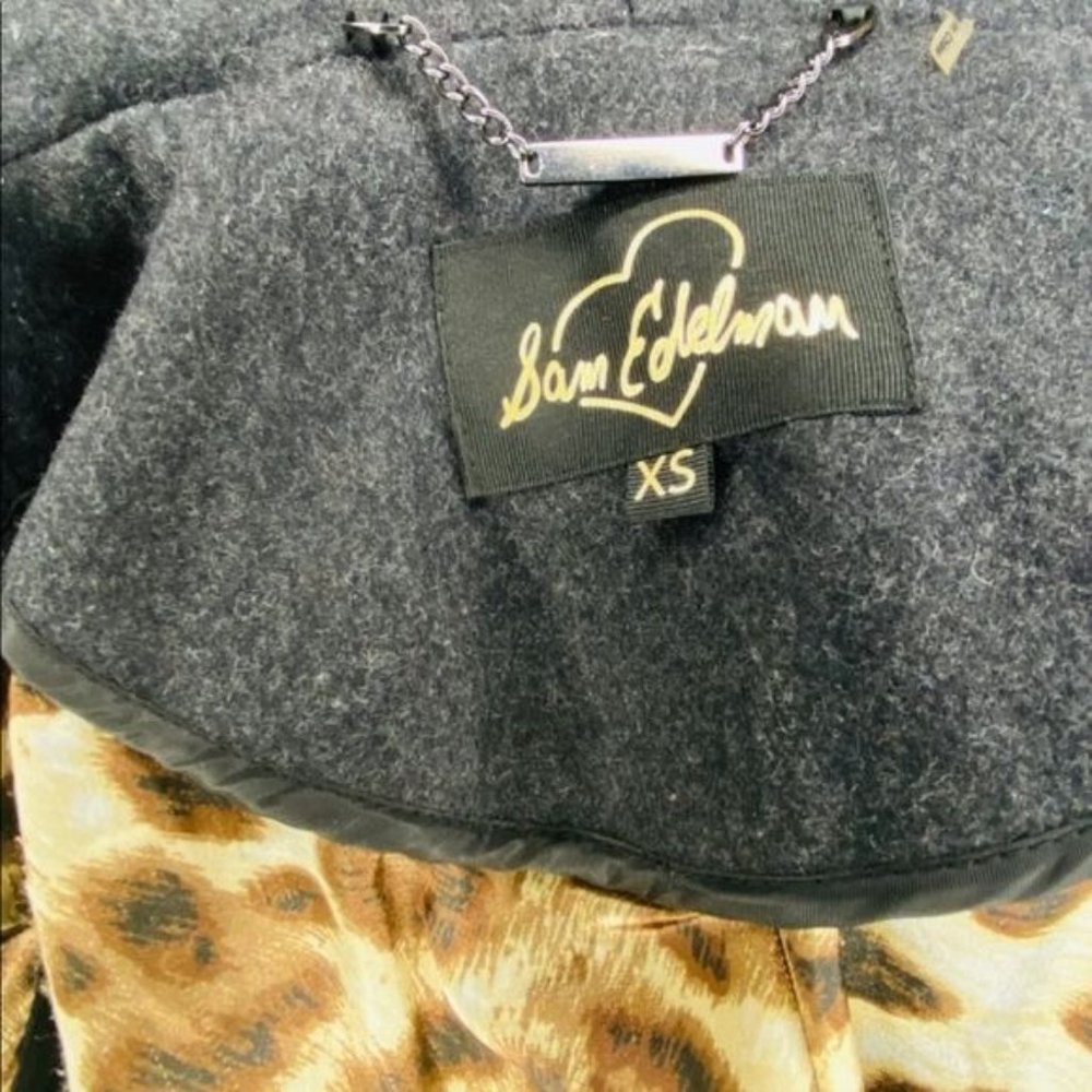 SAM EDELMAN Ladies Double Breasted Trench Wool Belted Flared Logo Buttons Gray - Picture 8 of 11